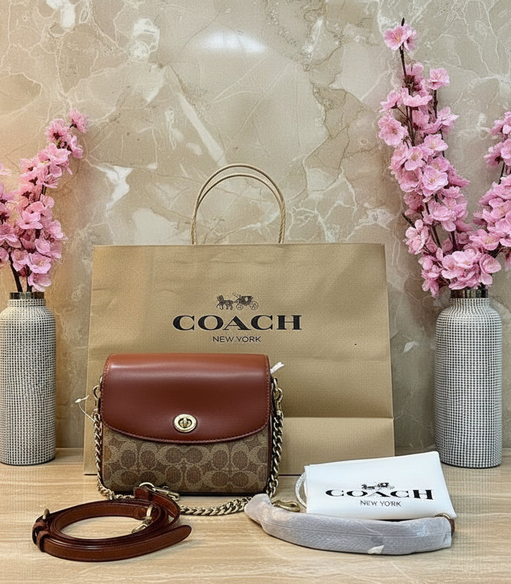 COACH CASSIE 19 3 in 1/ 3 STRAP IN SIGNATURE CANVAS - TAN RUST - MISSING PRICE TAG