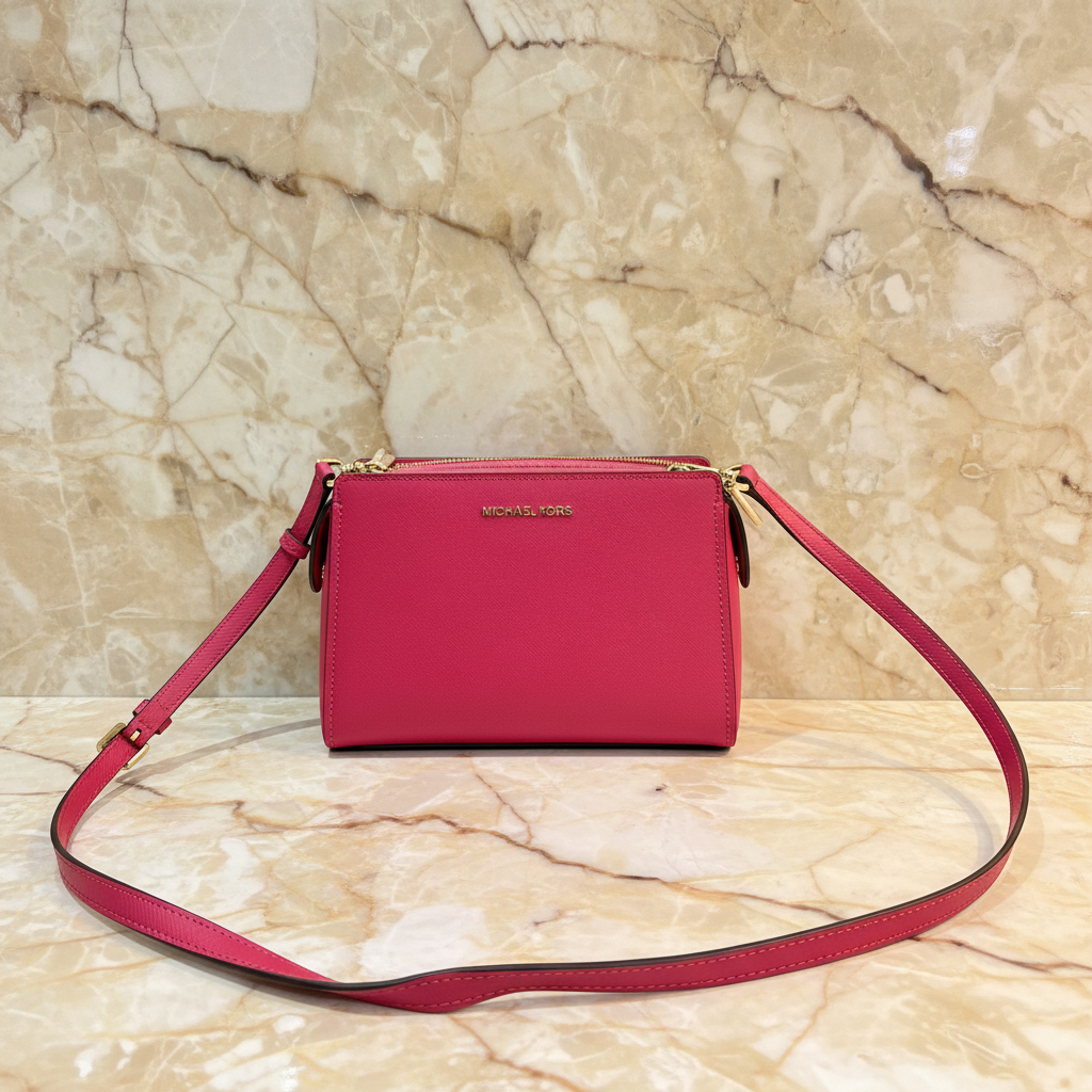 MICHAEL KORS LESLIE MESSENGER BAG - ELECTRIC PINK ( FUSCHIA COLOR )
