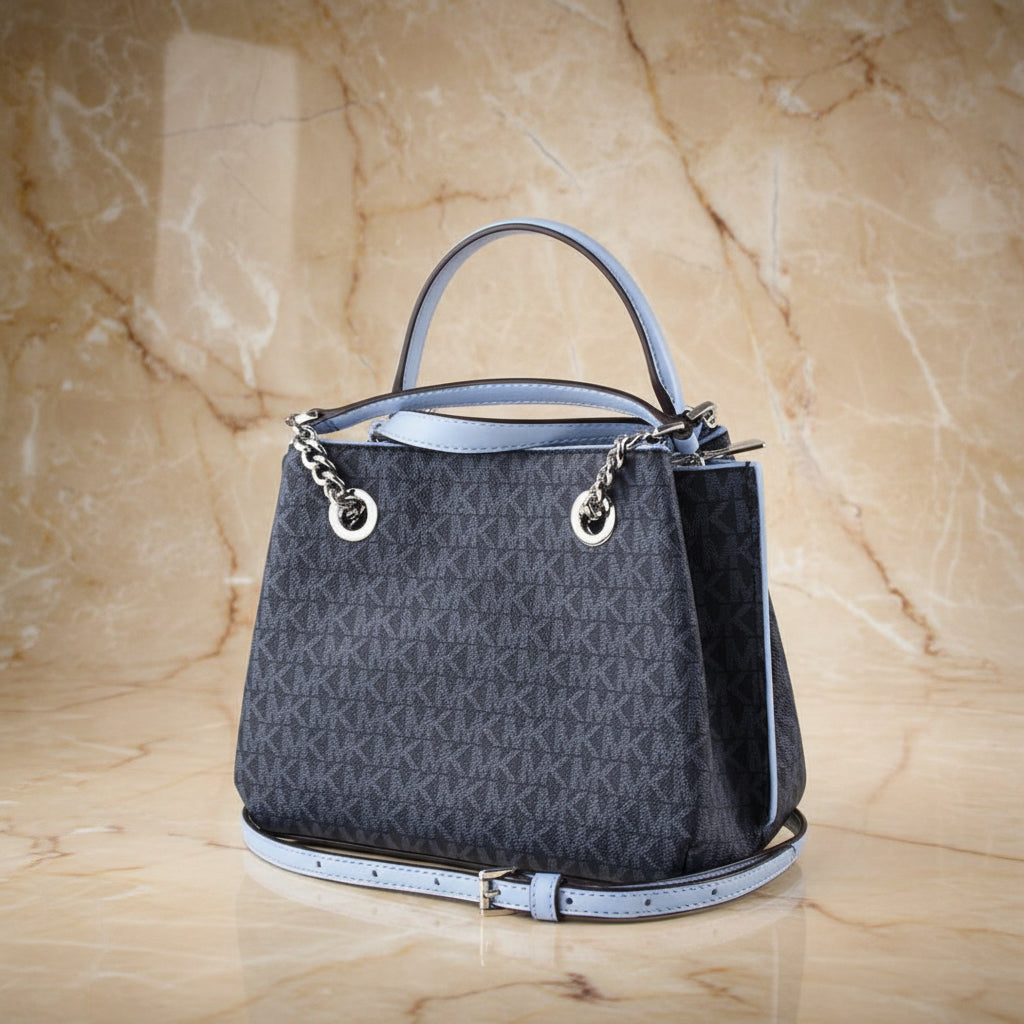 MICHAEL KORS SMALL TEAGEN LEATHER SATCHEL - SIGNATURE ADMIRAL BLUE