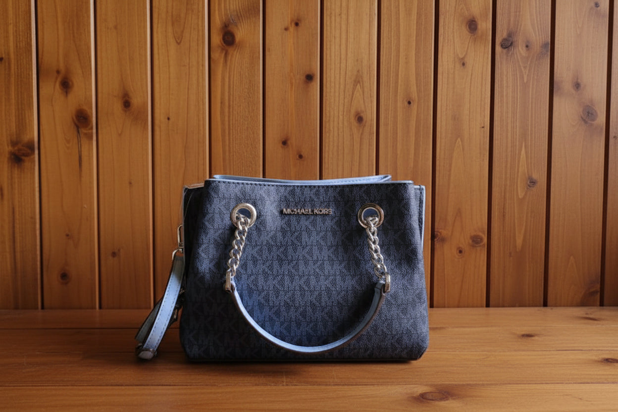 MICHAEL KORS SMALL TEAGEN LEATHER SATCHEL - SIGNATURE ADMIRAL BLUE