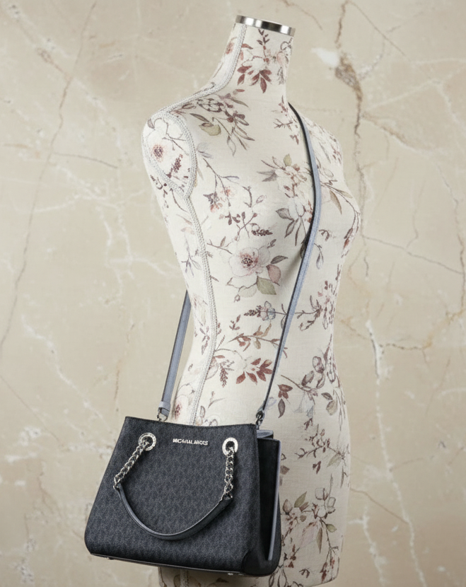 MICHAEL KORS SMALL TEAGEN LEATHER SATCHEL - SIGNATURE ADMIRAL BLUE
