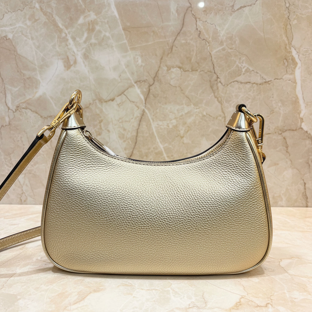 MICHAEL KORS MINI CORA CHAIN SHOULDER BAG/CROSBODY BAG - METTALIC PEBBLE GOLD
