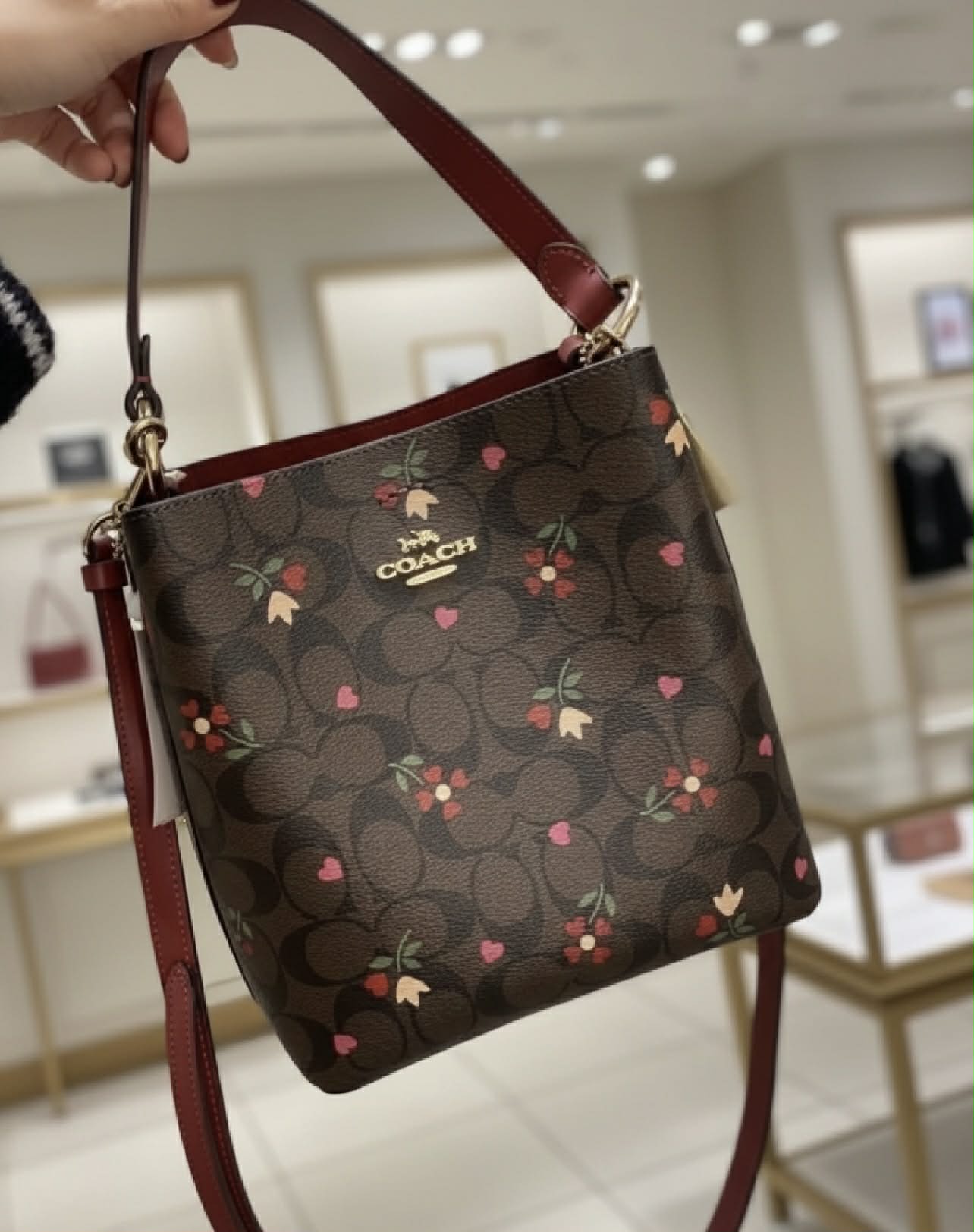 COACH SMALL TOWN BUCKET IN SIGNATURE CANVAS WITH HEART PETAL PRINT