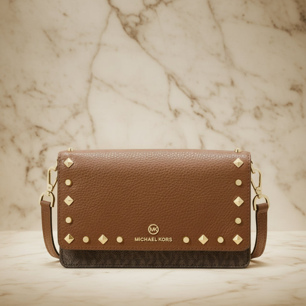 MICHAEL KORS Jet Set Small Studded Faux Leather & Logo Smartphone Crossbody Bag - SALE ‼️ With slight bumped in front ( From Boutique Store )