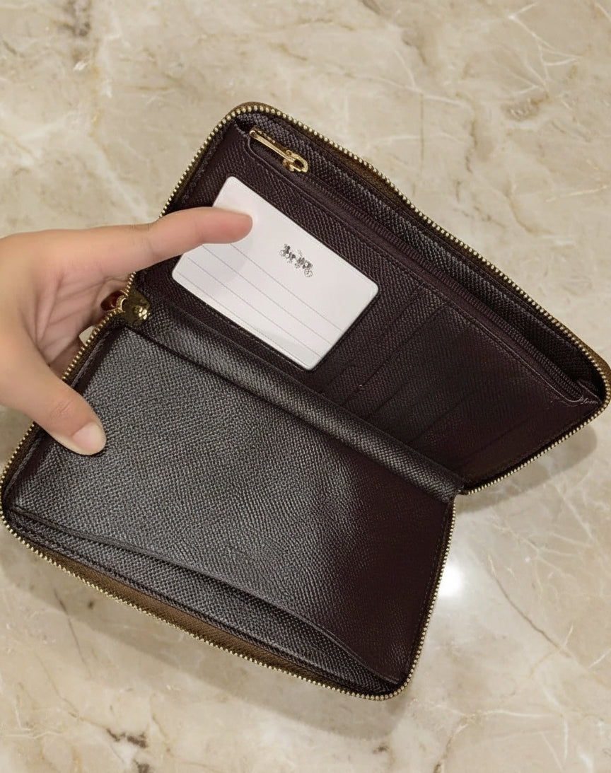COACH BUNDLE LEWIS SHOULDER BAG/CROSSBODY BAG & ZIP AROUND WRISLET WALLET IN SIGNATURE CANVAS METTALIC CLAY LINING