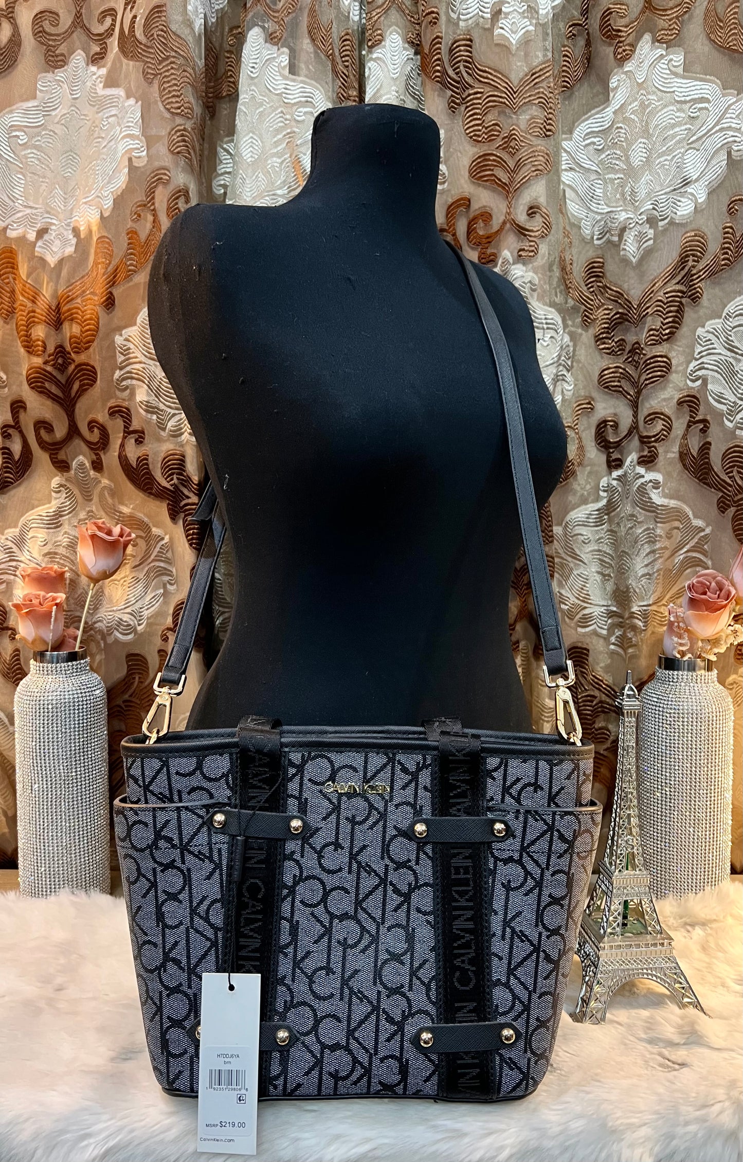 CALVIN KLEIN SATCHEL IN SIGNATURE CHARCOAL BLACK