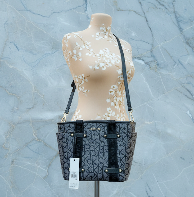 CALVIN KLEIN SATCHEL IN SIGNATURE CHARCOAL BLACK