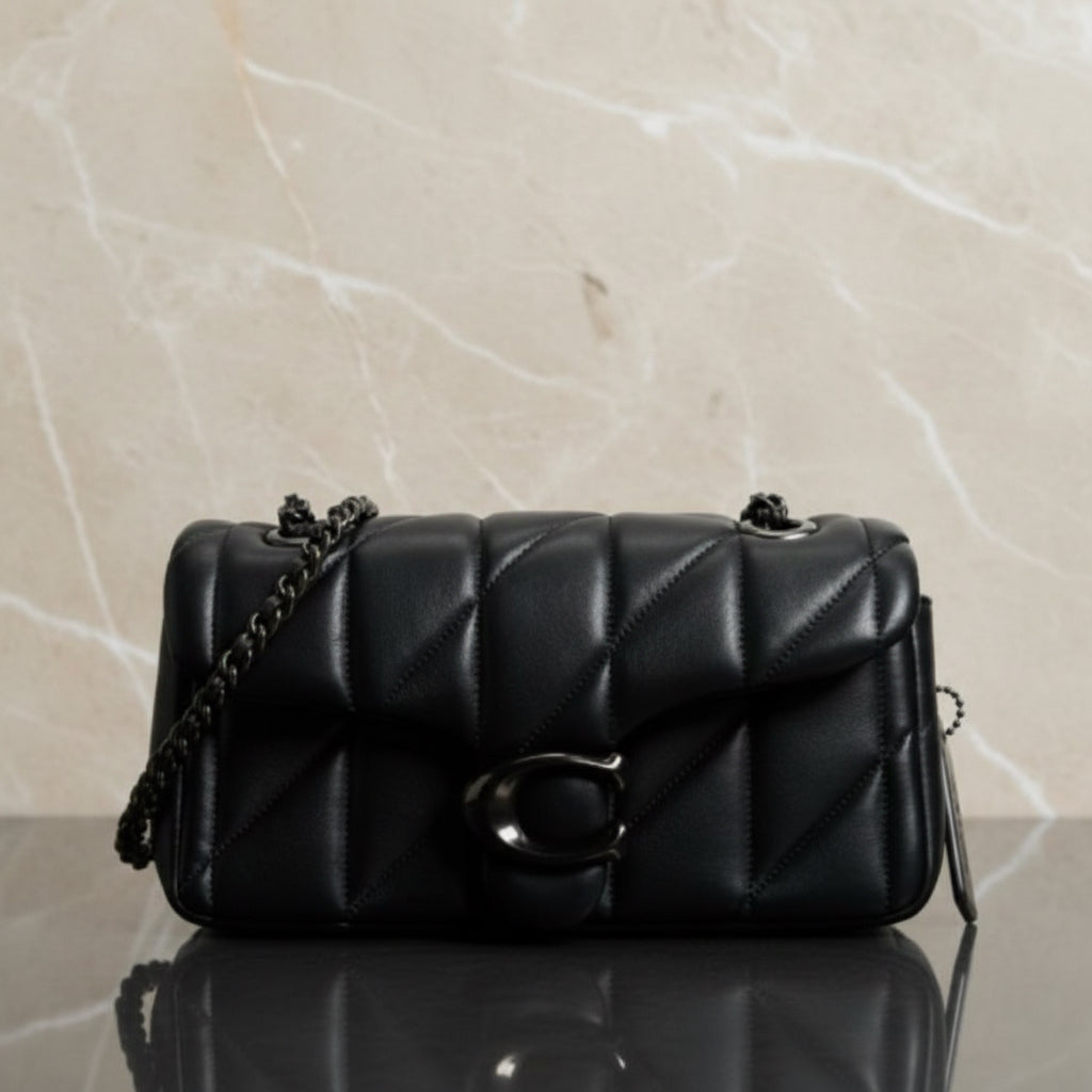 حقيبة كوتش مبطنة بنقشة تابي 20 - جلد نابا - أسود