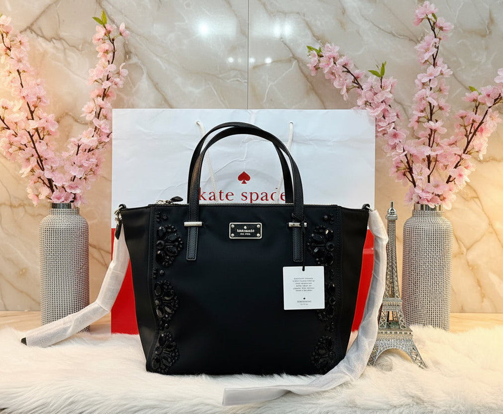 حقيبة يد كيت سبيد نيويورك أليس ويلسون رود مزينة بسحاب وأزرار كبس - نايلون - أسود