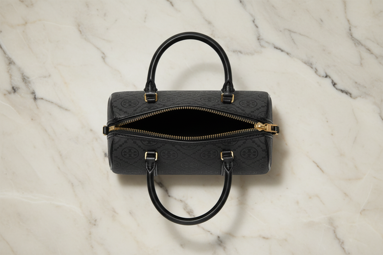 TORY BURCH PETITE JACQUARD T MONOGRAM BARREL - BLACK