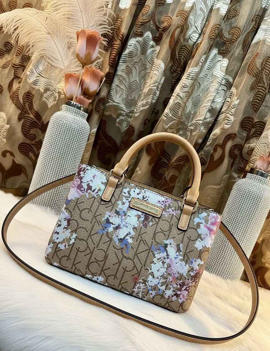 CALVIN KLEIN MINI SATCHEL LOGO FLORAL