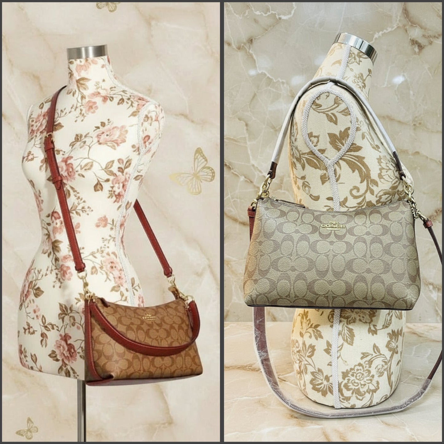 COACH BUNDLE LEWIS SHOULDER BAG/CROSSBODY BAG & ZIP AROUND WRISLET WALLET IN SIGNATURE CANVAS METTALIC CLAY LINING