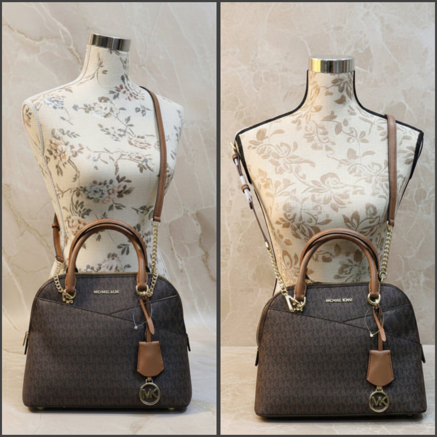 MICHAEL KORS CINDY DOME MEDIUM IN SIGNATURE LOGO BROWN