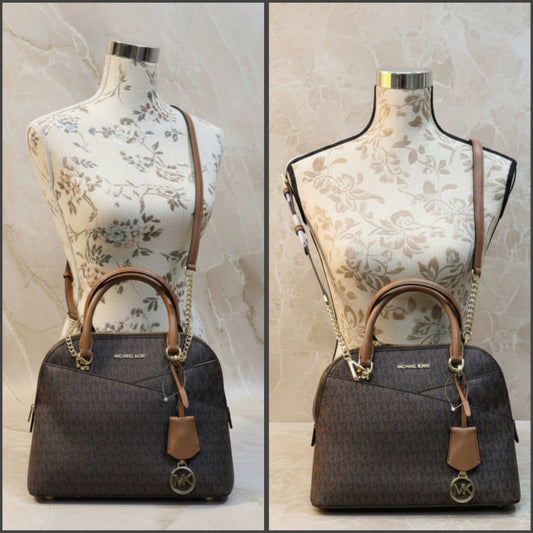 MICHAEL KORS CINDY DOME MEDIUM IN SIGNATURE LOGO BROWN