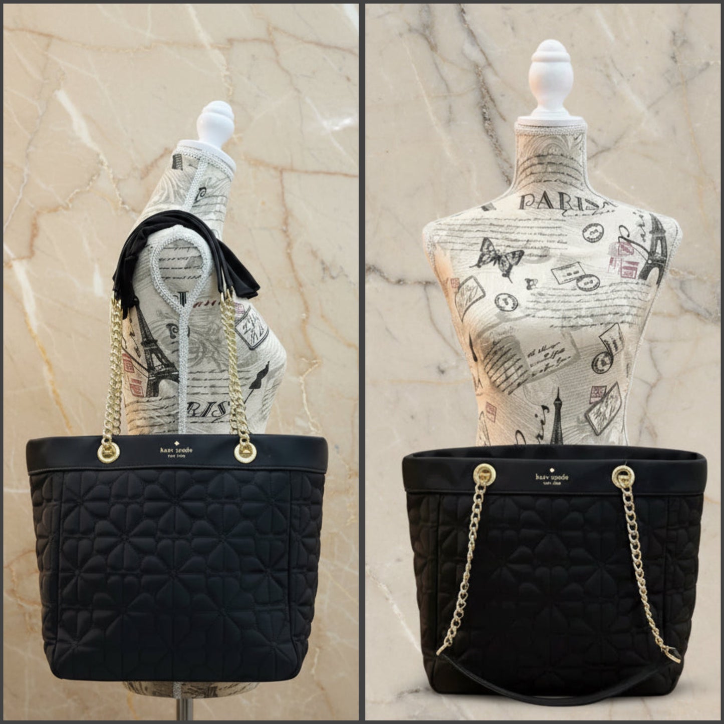 KATE SPADE  SPADE QUILTED FLOWER TOTE - MEDIUM - BLACK
