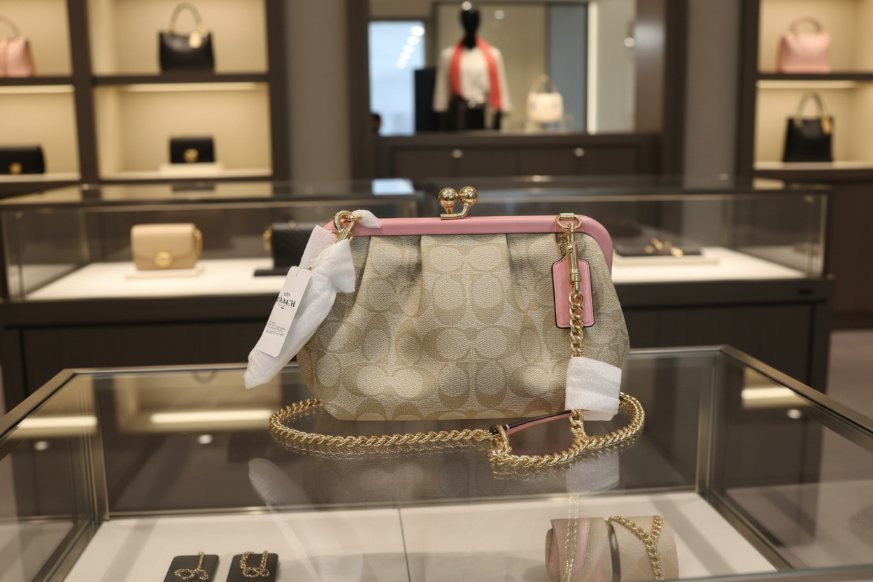 COACH NORA KISSLOCK CLUTCH/CROSSBODY IN SIGNATURE CHALK/IVORY/PINK