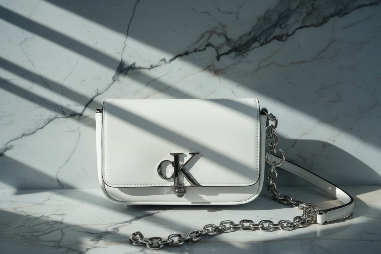 CALVIN KLEIN CHAIN CROSSBODY BAG - SILVER BIRCH