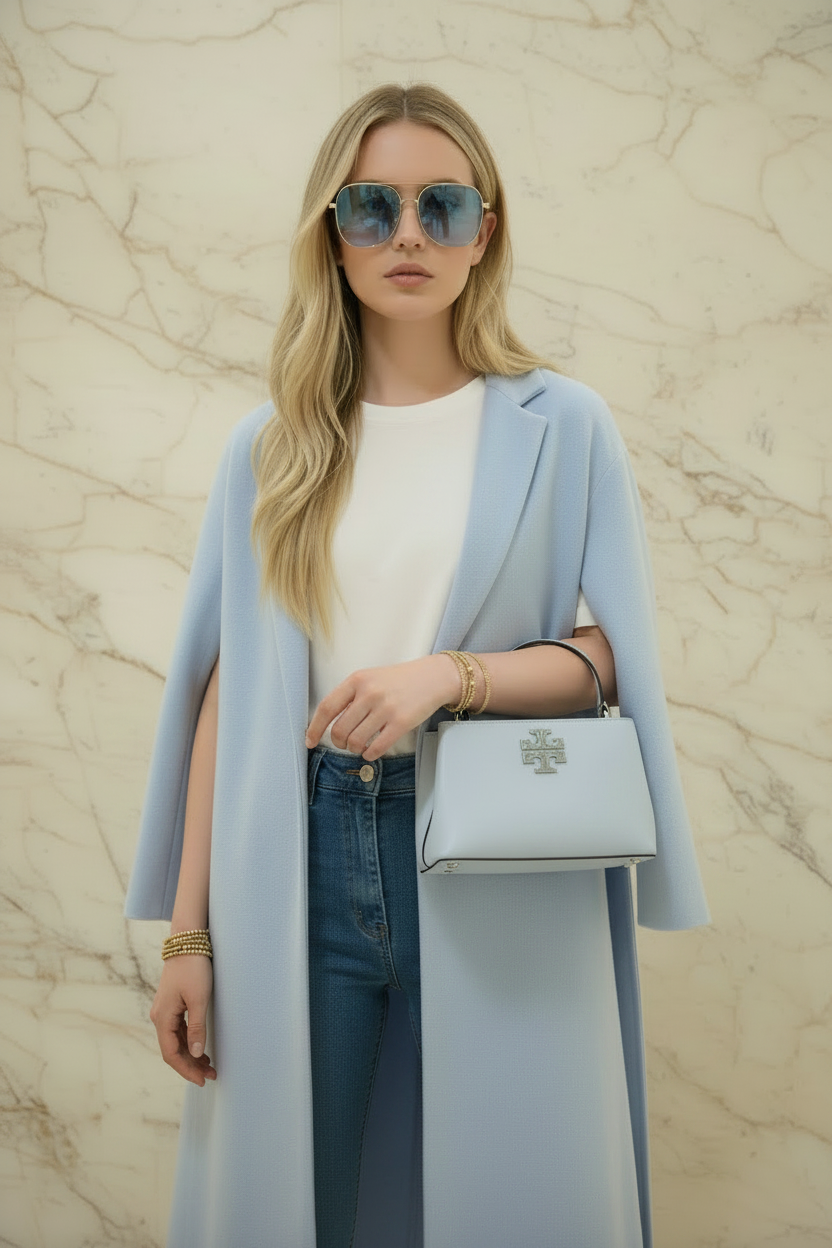 TORY BURCH MICRO BRITTEN SATCHEL - SKY BLUE
