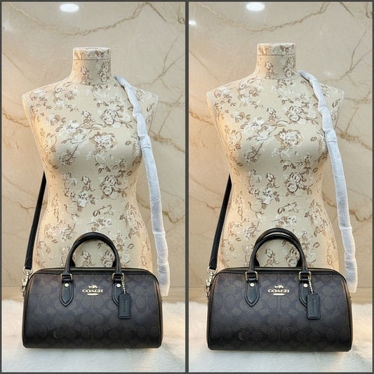 حقيبة كوتش متوسطة الحجم طويلة من قماش الروان - لون الجوز الأسود