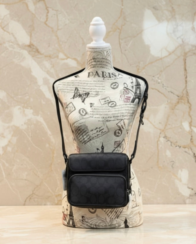 COACH SULLIVAN FLAP CROSSBODY - SIGNATURE CANVAS/CHARCOAL BLACK
