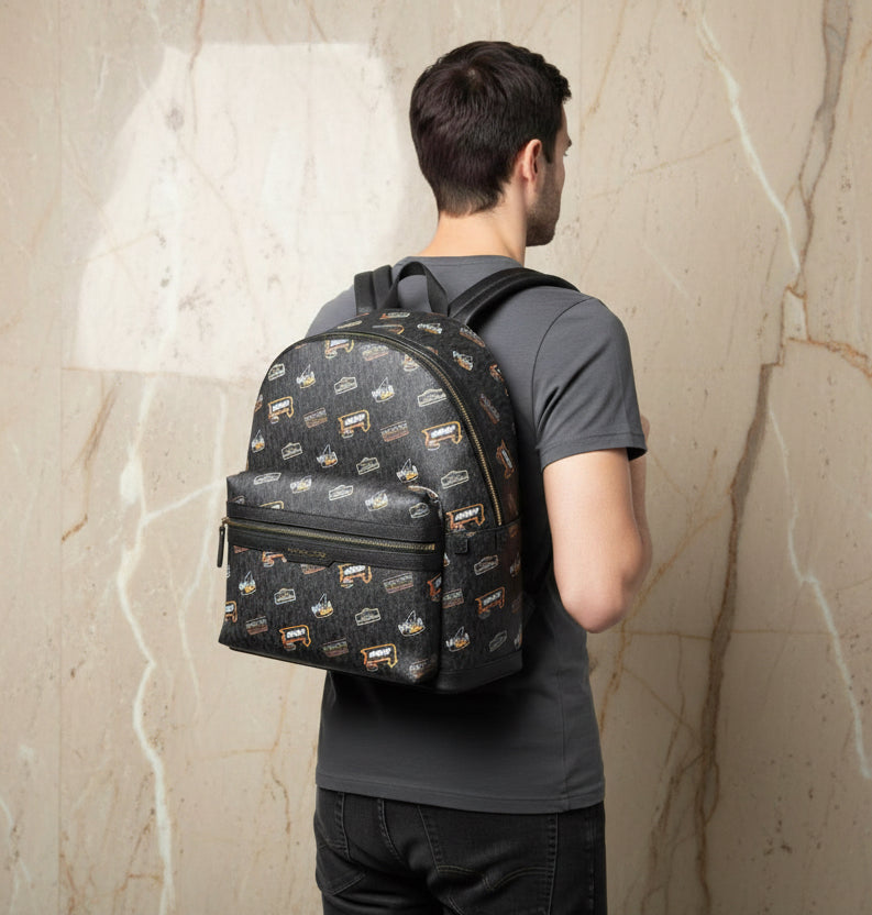 MICHAEL KORS COOPER EMBELISHED SIGNATURE LOGO DOME BACKPACK - BLACK