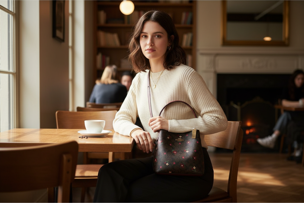 COACH SMALL TOWN BUCKET IN SIGNATURE CANVAS WITH HEART PETAL PRINT