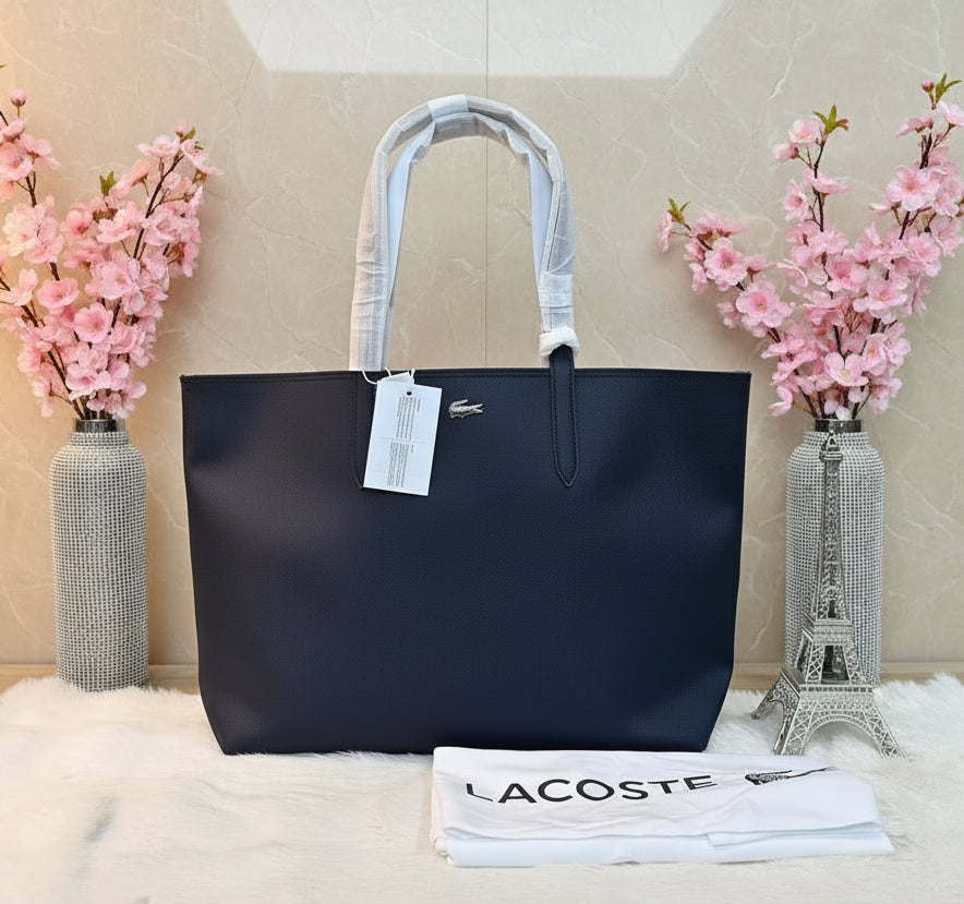 LACOSTE LARGE TOTE WITH LARGE POUCH - REVERSIBLE - NAVY BLUE