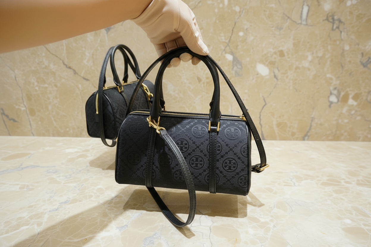 TORY BURCH PETITE JACQUARD T MONOGRAM BARREL - BLACK