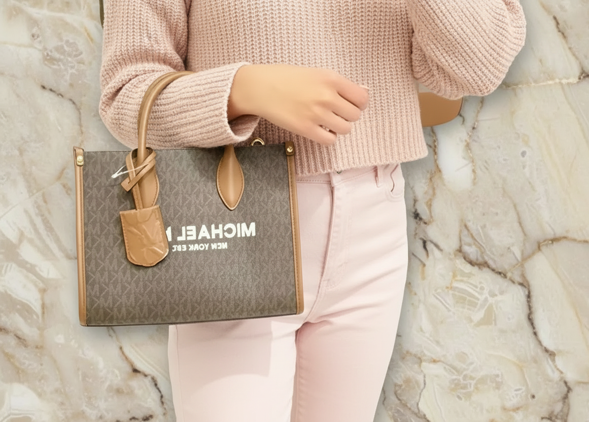 MICHAEL KORS MIRELLA SMALL SHOPPER TOP ZIP CROSSBODY BAG - BROWN ACORN