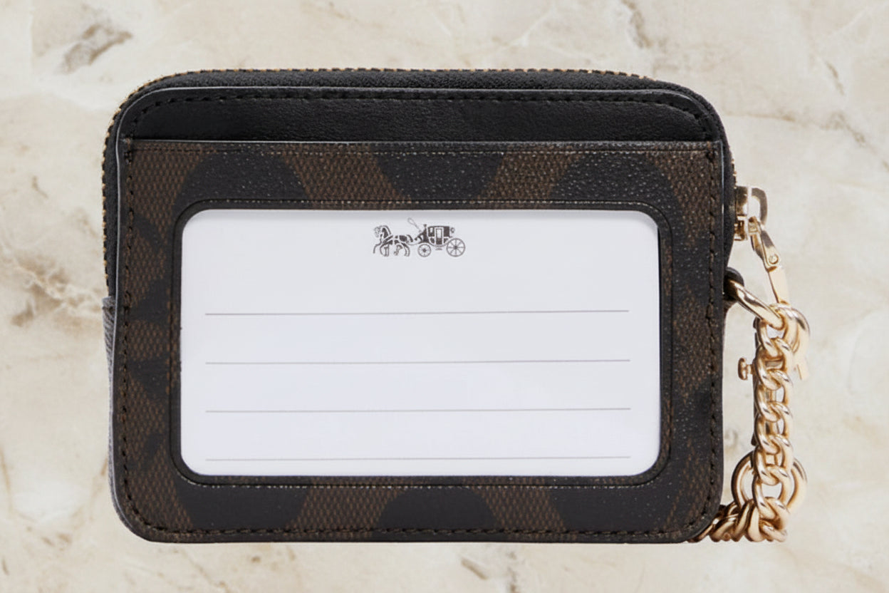 COACH ZIP CARD CASE WITH CHAIN