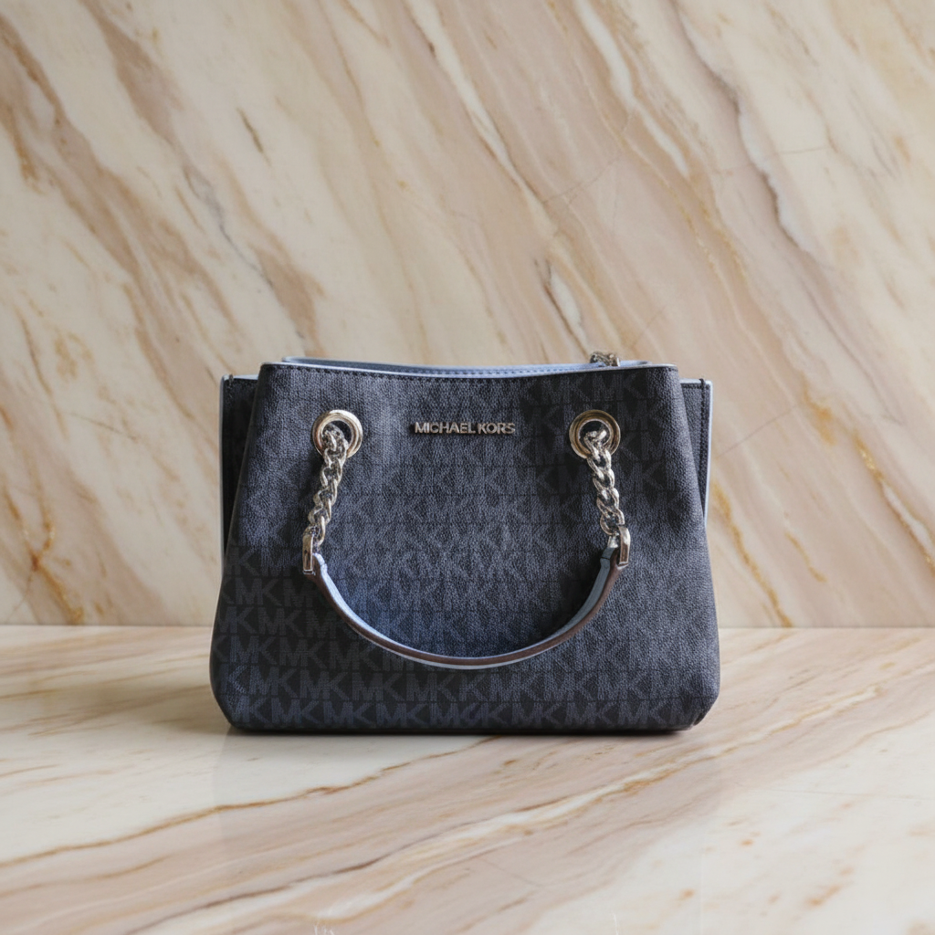 MICHAEL KORS SMALL TEAGEN LEATHER SATCHEL - SIGNATURE ADMIRAL BLUE