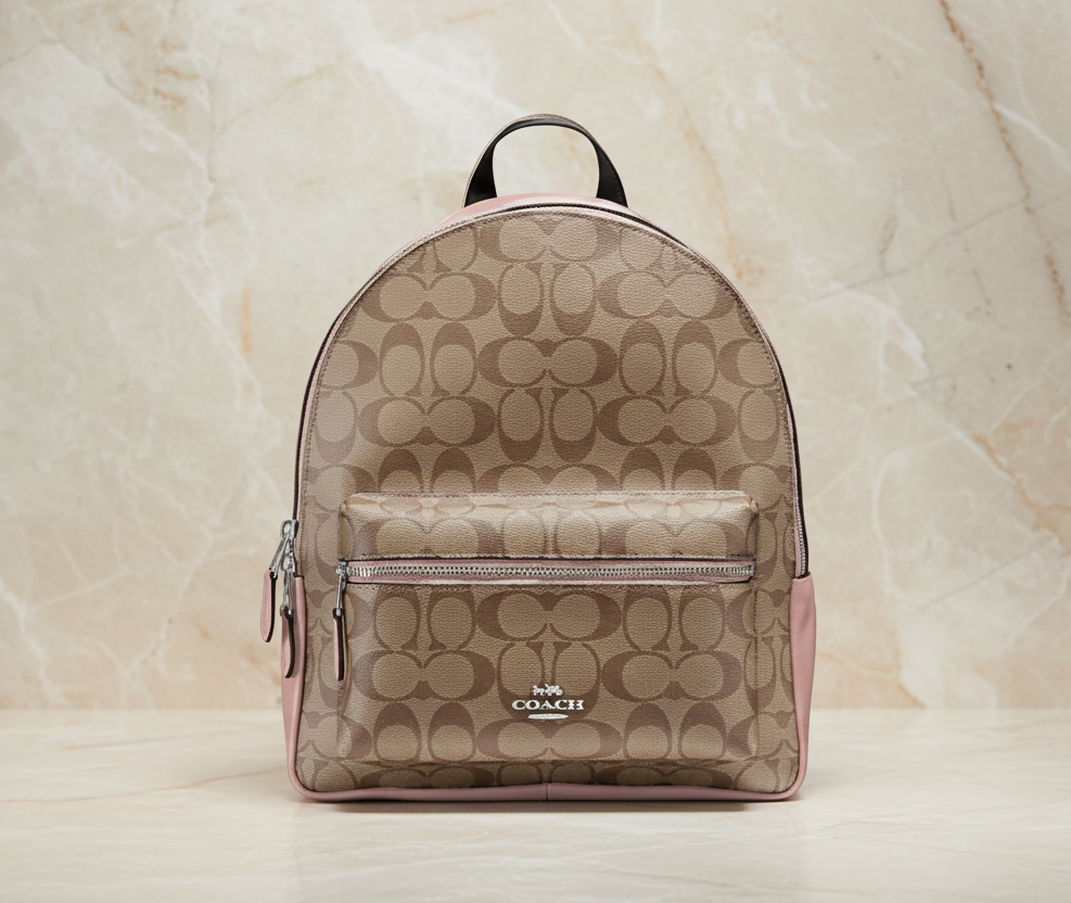 COACH CHARLIE MEDIUM BACKPACK - SIGNATURE BROWN/PINK