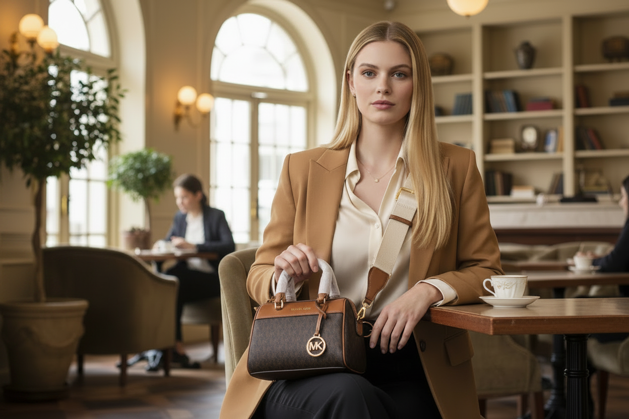 MICHAEL KORS XS TRAVEL DUFFLE CROSSBODY IN SIGNATURE BROWN