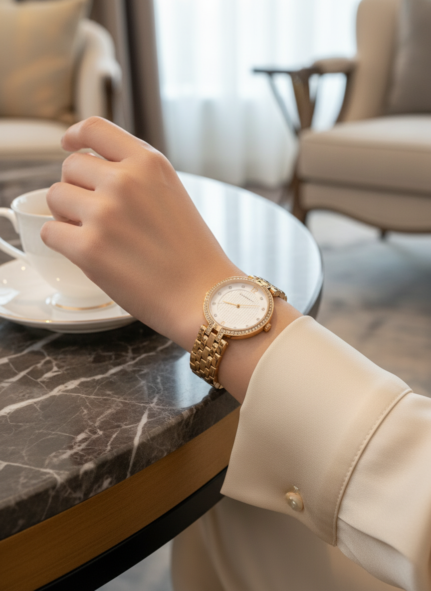 ساعة جيوردانو نسائية - لون ذهبي وردي