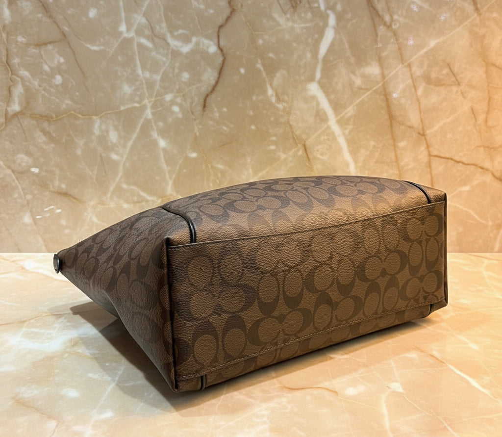 COACH AVA LARGE ZIP TOP TOTE IN SIGNATURE BLACK BROWN