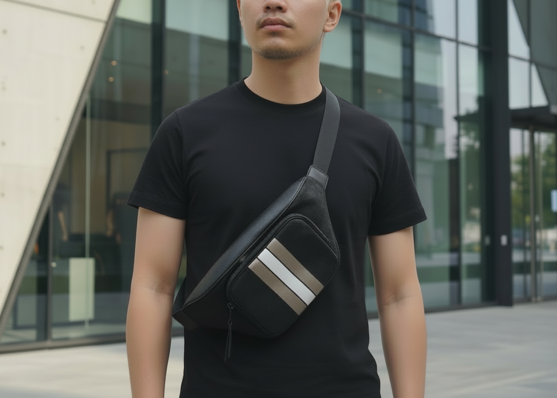 حقيبة خصر/حقيبة جسم من قماش الجاكار من كوتش تومسون مع خطوط رياضية