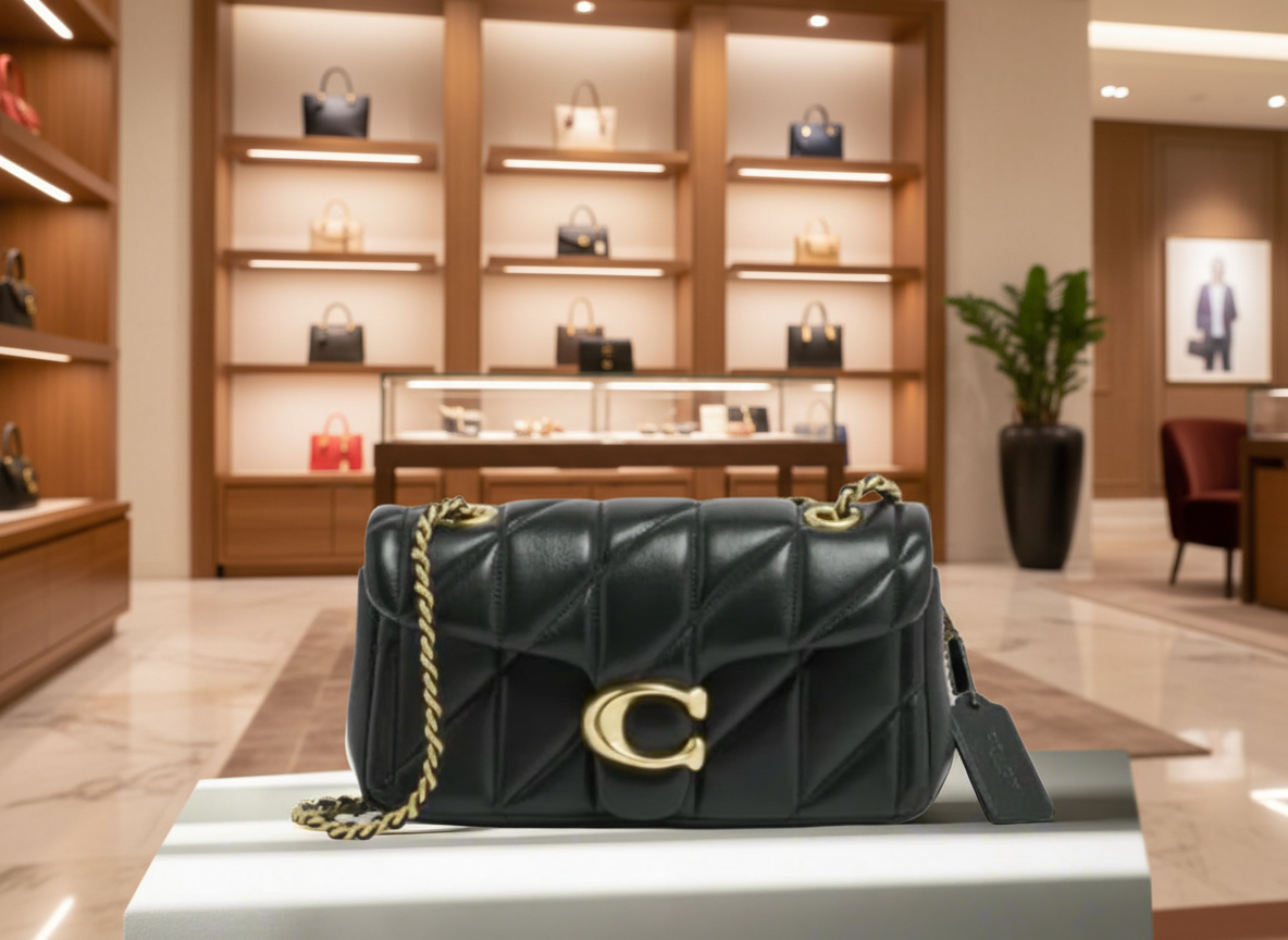 حقيبة كوتش مبطنة بنقشة تابي 20 - أسود - جلد نابا