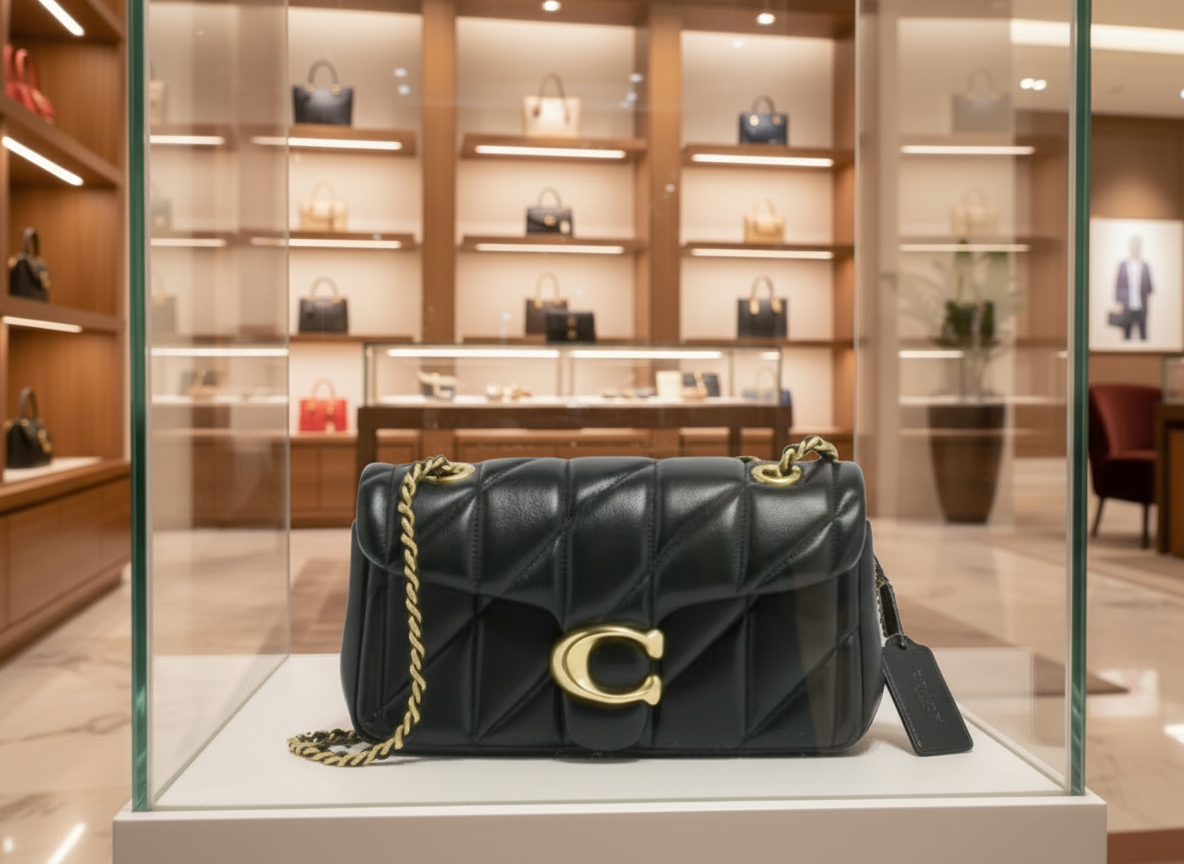 حقيبة كوتش مبطنة بنقشة تابي 20 - أسود - جلد نابا