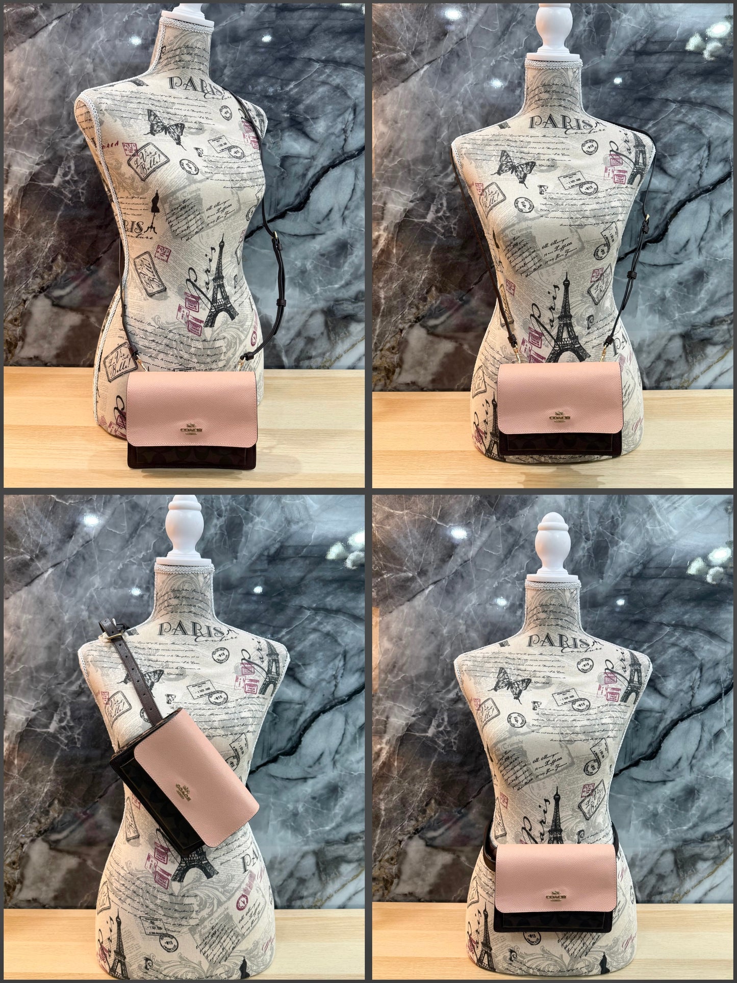 حقيبة كوتش قابلة للطي 3 في 1، حقيبة خصر/حقيبة كروس/حقيبة بودي - لون وردي فاتح، بنقشة جلد الثعبان المميزة