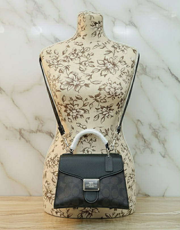 COACH SMALL PEPPER SATCHEL TOP HANDLE IN SIGNATURE BROWN BLACK