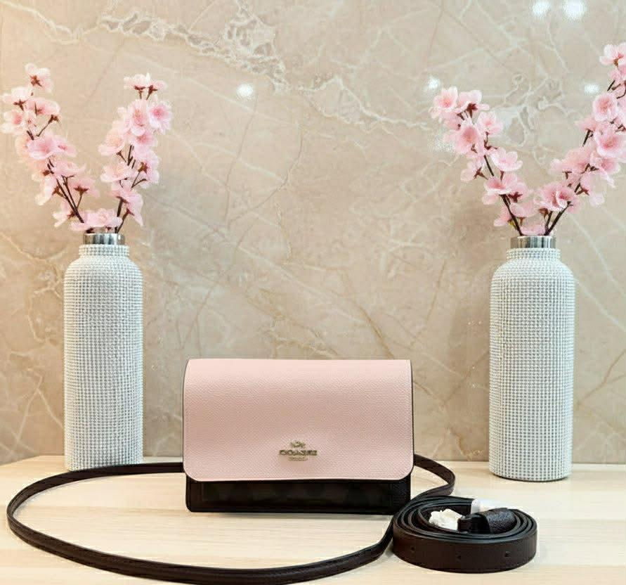 COACH FOLDOVER 3 in 1 BELTBAG/CROSSBODY/BODY BAG - SHELL PINK SIGNATURE SNAKE EMBOSSED