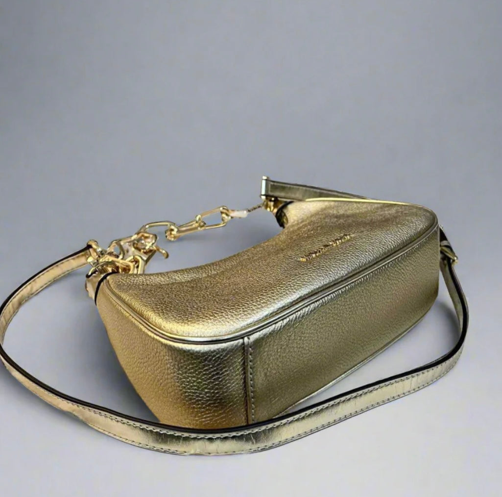 MICHAEL KORS MINI CORA CHAIN SHOULDER BAG/CROSBODY BAG - METTALIC PEBBLE GOLD