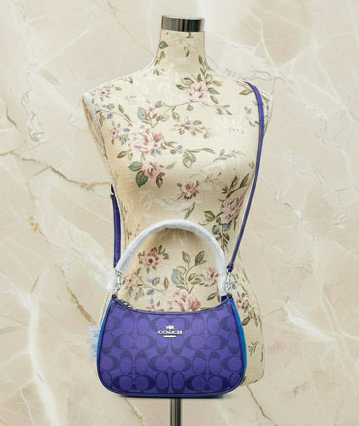 COACH TERI SHOULDER BAG/CROSSBODY BAG - IN SIGNATURE CANVAS PURPLE BLOCKED COLOR