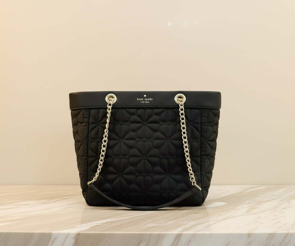 KATE SPADE  SPADE QUILTED FLOWER TOTE - MEDIUM - BLACK