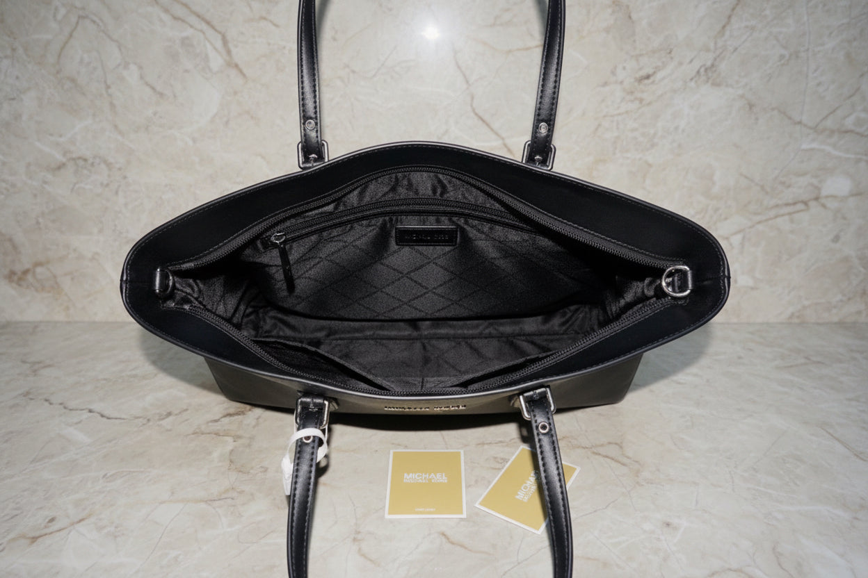 MICHAEL KORS VOYAGER 2 TONE METALLIC LOGO TOTE - MEDIUM