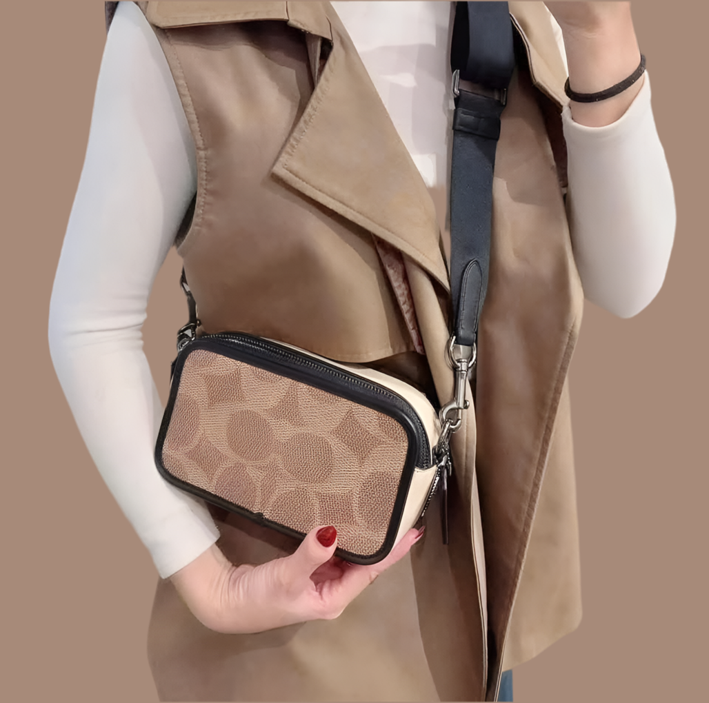 COACH WYATT CAMERA BAG - MULTI COLOR BLOCKED SAND/TAN