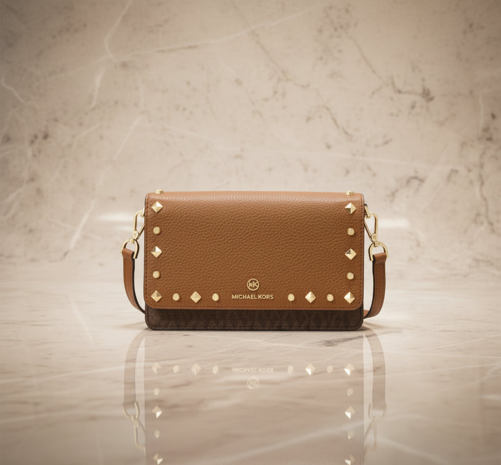 MICHAEL KORS Jet Set Small Studded Faux Leather & Logo Smartphone Crossbody Bag - SALE ‼️ With slight bumped in front ( From Boutique Store )
