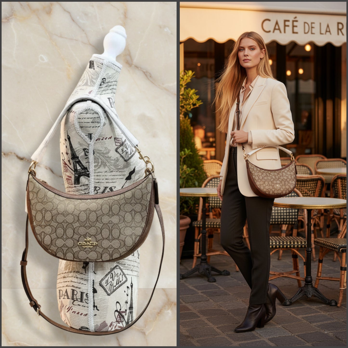 COACH ARIA SHOULDER BAG/CROSSBODY BAG IN SIGNATURE JACQUARD KHAKI