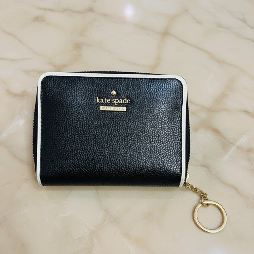 Kate Spade Wallet Black Pebbled & White Trim Key Chain Dani Patterson Drive