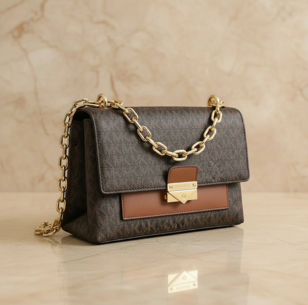 MICHAEL KORS CECE MEDIUM FLAP MONO BROWN